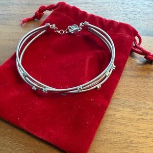 14K Italian White Triple Strand Bangle Bracelet with 9 diamonds .5CTW. Unique!